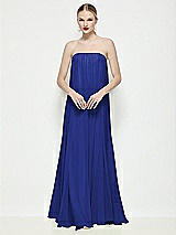 Front View Thumbnail - Cobalt Blue Strapless Shirred Chiffon Trapeze Maxi Dress