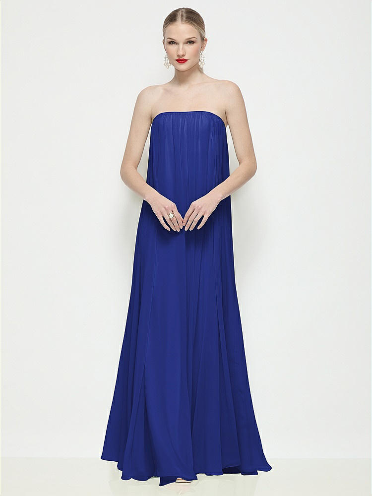 Strapless Chiffon Maxi Bridesmaid Dress With Asymmetrical Ruched Drop Waist  In Peridot Green | The Dessy Group