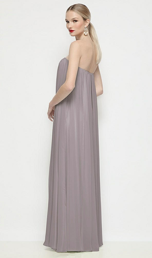 Back View - Cashmere Gray Strapless Shirred Chiffon Trapeze Maxi Dress