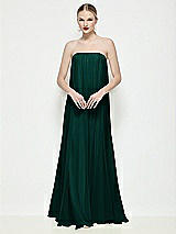 Front View Thumbnail - Evergreen Strapless Shirred Chiffon Trapeze Maxi Dress