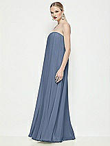 Side View Thumbnail - Larkspur Blue Strapless Shirred Chiffon Trapeze Maxi Dress