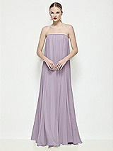Front View Thumbnail - Lilac Haze Strapless Shirred Chiffon Trapeze Maxi Dress
