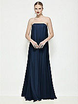 Front View Thumbnail - Midnight Navy Strapless Shirred Chiffon Trapeze Maxi Dress