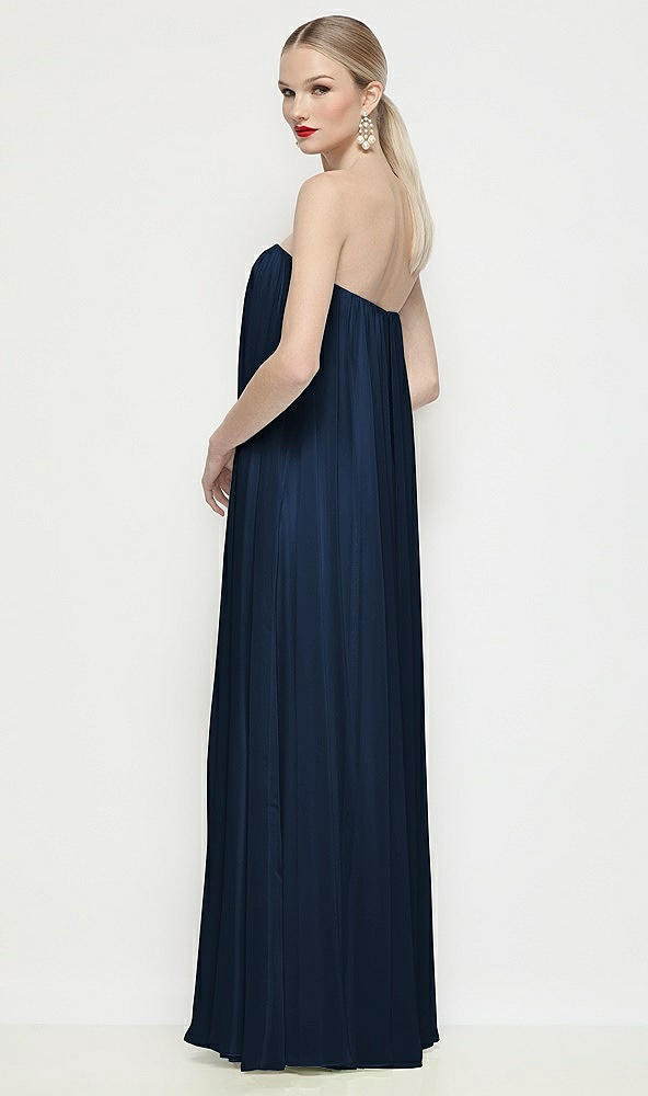 Back View - Midnight Navy Strapless Shirred Chiffon Trapeze Maxi Dress