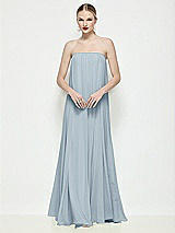 Front View Thumbnail - Mist Strapless Shirred Chiffon Trapeze Maxi Dress