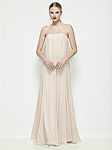 Front View Thumbnail - Oat Strapless Shirred Chiffon Trapeze Maxi Dress