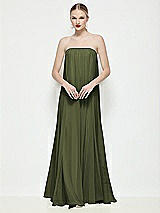 Front View Thumbnail - Olive Green Strapless Shirred Chiffon Trapeze Maxi Dress