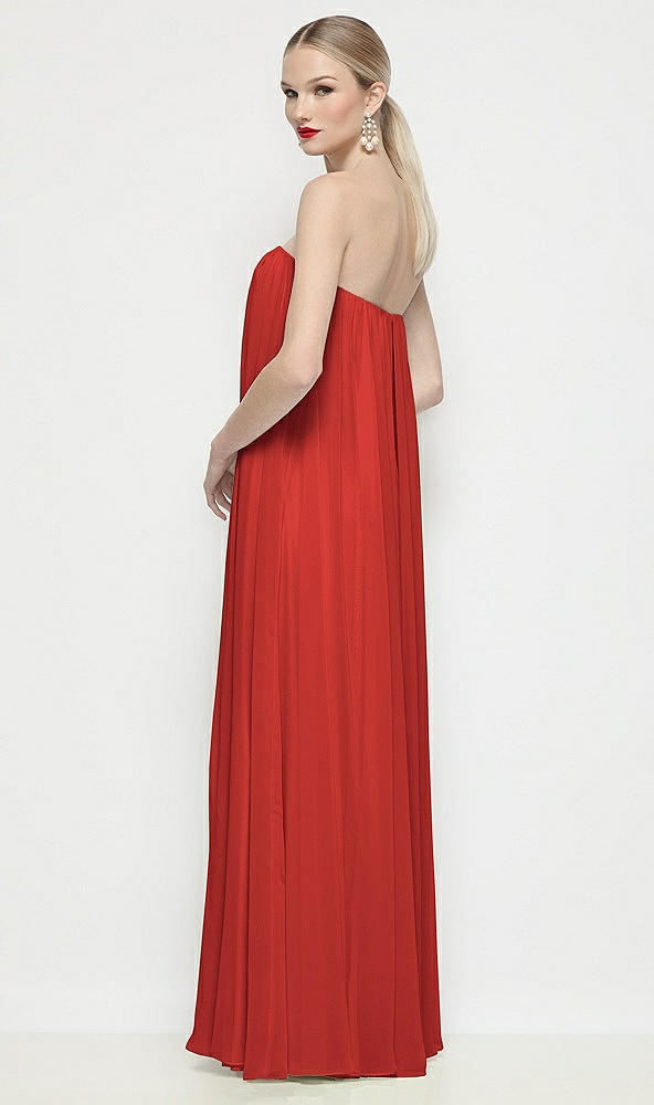Back View - Poppy Red Strapless Shirred Chiffon Trapeze Maxi Dress