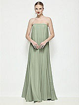 Front View Thumbnail - Sage Strapless Shirred Chiffon Trapeze Maxi Dress