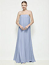 Front View Thumbnail - Sky Blue Strapless Shirred Chiffon Trapeze Maxi Dress