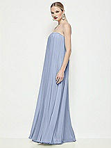 Side View Thumbnail - Sky Blue Strapless Shirred Chiffon Trapeze Maxi Dress