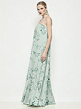 Side View Thumbnail - Mint Green Floral Strapless Shirred Floral Chiffon Trapeze Maxi Dress