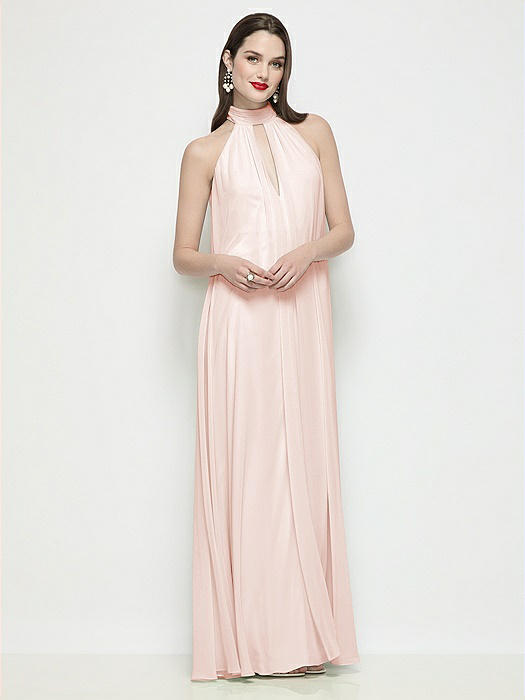 Slip-On Shirred Chiffon Trapeze Halter Dress