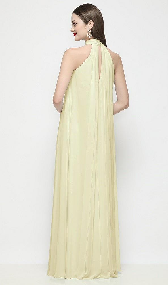 Back View - Butter Yellow Slip-On Shirred Chiffon Trapeze Halter Dress