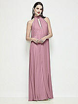 Front View Thumbnail - Dusty Pink Slip-On Shirred Chiffon Trapeze Halter Dress