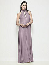 Front View Thumbnail - Lilac Dusk Slip-On Shirred Chiffon Trapeze Halter Dress