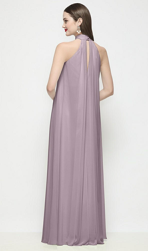 Back View - Lilac Dusk Slip-On Shirred Chiffon Trapeze Halter Dress
