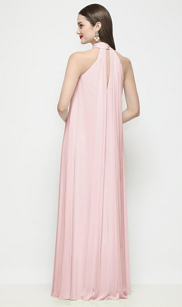 Back View - Ballet Pink Slip-On Shirred Chiffon Trapeze Halter Dress