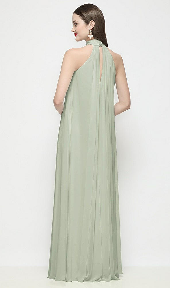 Back View - Celadon Slip-On Shirred Chiffon Trapeze Halter Dress