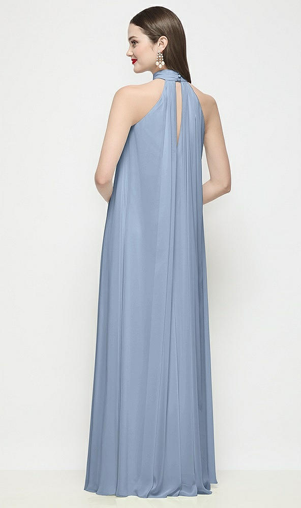 Back View - Cloudy Slip-On Shirred Chiffon Trapeze Halter Dress