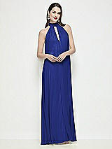 Front View Thumbnail - Cobalt Blue Slip-On Shirred Chiffon Trapeze Halter Dress
