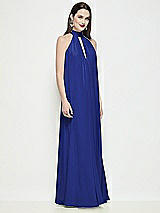 Side View Thumbnail - Cobalt Blue Slip-On Shirred Chiffon Trapeze Halter Dress