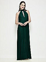 Front View Thumbnail - Evergreen Slip-On Shirred Chiffon Trapeze Halter Dress
