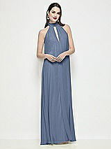 Front View Thumbnail - Larkspur Blue Slip-On Shirred Chiffon Trapeze Halter Dress
