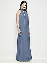 Side View Thumbnail - Larkspur Blue Slip-On Shirred Chiffon Trapeze Halter Dress