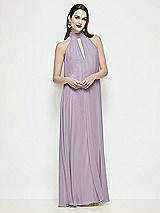 Front View Thumbnail - Lilac Haze Slip-On Shirred Chiffon Trapeze Halter Dress