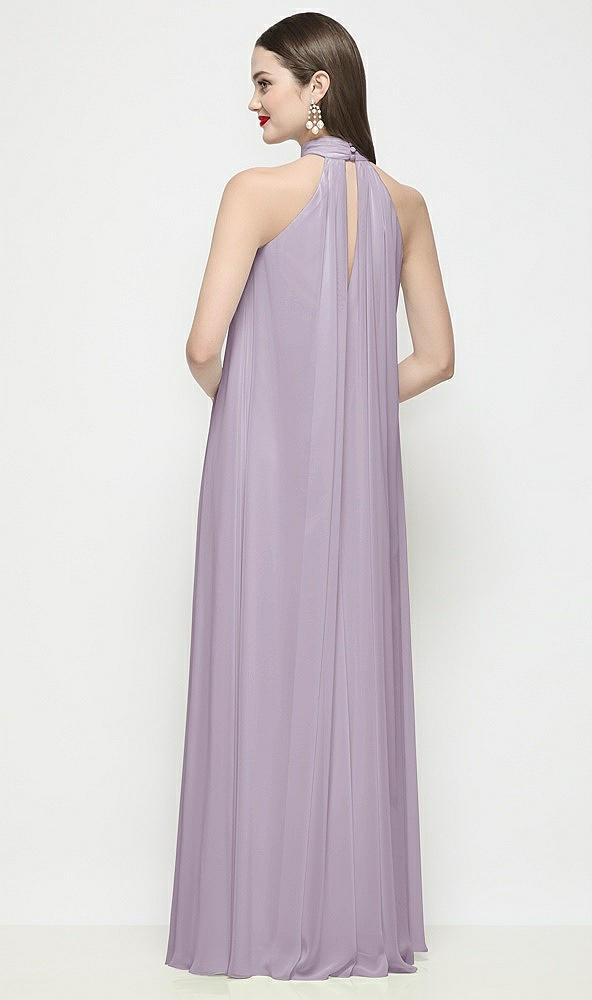 Back View - Lilac Haze Slip-On Shirred Chiffon Trapeze Halter Dress
