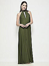 Front View Thumbnail - Olive Green Slip-On Shirred Chiffon Trapeze Halter Dress