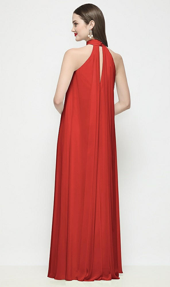 Back View - Poppy Red Slip-On Shirred Chiffon Trapeze Halter Dress