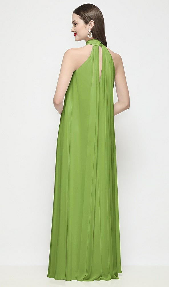 Back View - Peridot Green Slip-On Shirred Chiffon Trapeze Halter Dress