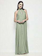 Front View Thumbnail - Sage Slip-On Shirred Chiffon Trapeze Halter Dress
