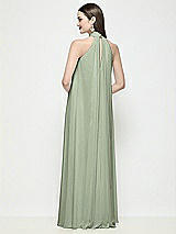 Rear View Thumbnail - Sage Slip-On Shirred Chiffon Trapeze Halter Dress