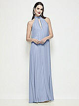 Front View Thumbnail - Sky Blue Slip-On Shirred Chiffon Trapeze Halter Dress