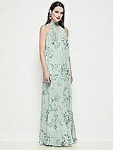 Side View Thumbnail - Mint Green Floral Slip-On Shirred Floral Chiffon Trapeze Halter Dress