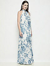 Side View Thumbnail - Cottage Rose Dusk Blue Slip-On Shirred Floral Chiffon Trapeze Halter Dress