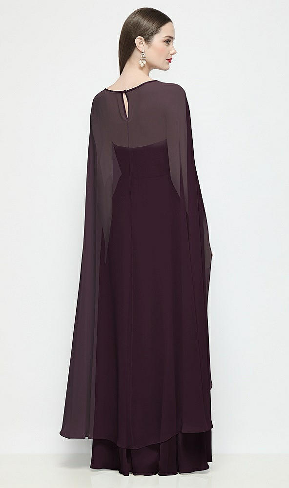 Back View - Deep Plum High-Low Sheer Chiffon Cape