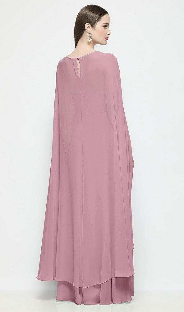 Back View - Dusty Pink High-Low Sheer Chiffon Cape
