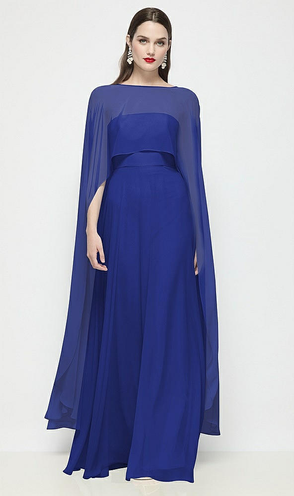 Front View - Cobalt Blue High-Low Sheer Chiffon Cape