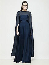 Front View Thumbnail - Midnight Navy High-Low Sheer Chiffon Cape