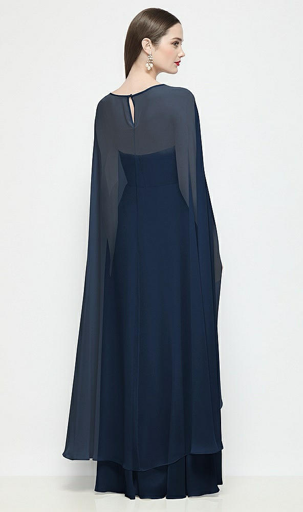 Back View - Midnight Navy High-Low Sheer Chiffon Cape