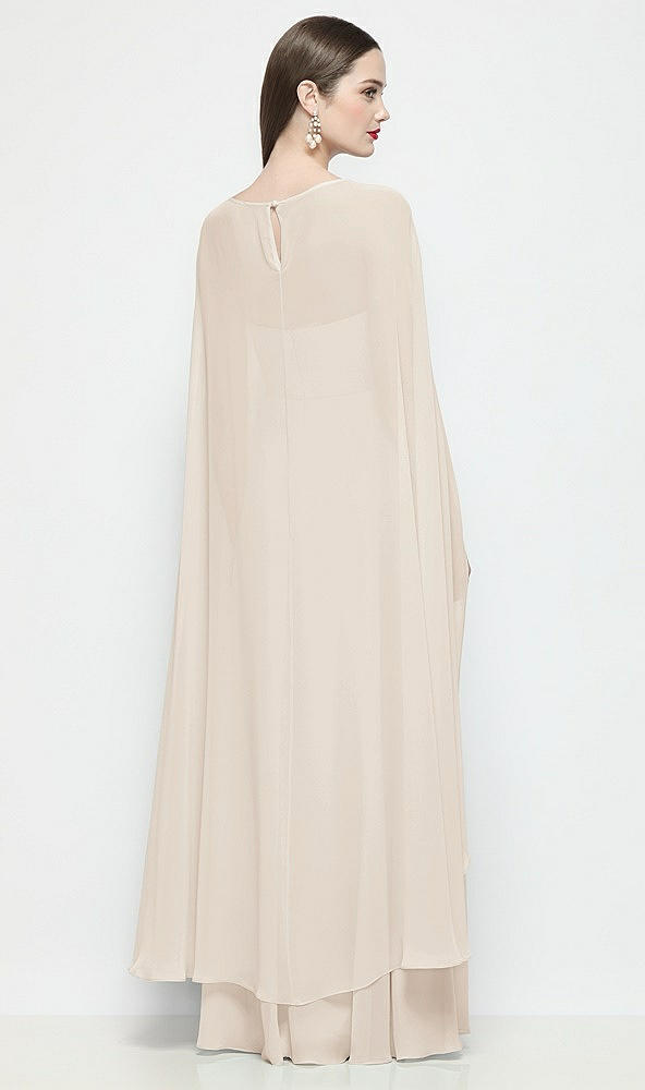 Back View - Oat High-Low Sheer Chiffon Cape