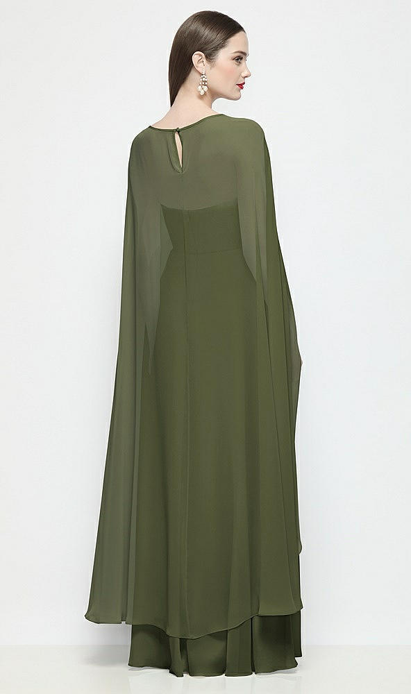 Back View - Olive Green High-Low Sheer Chiffon Cape