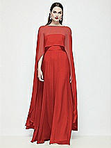 Front View Thumbnail - Poppy Red High-Low Sheer Chiffon Cape