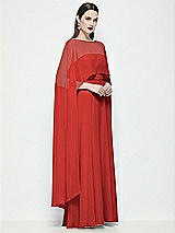 Side View Thumbnail - Poppy Red High-Low Sheer Chiffon Cape