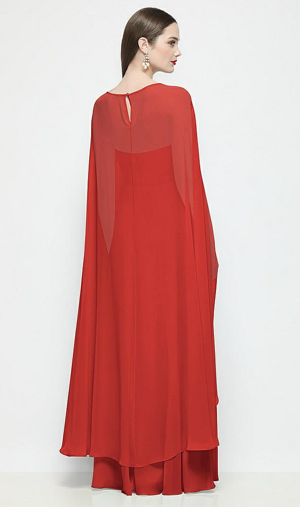 Back View - Poppy Red High-Low Sheer Chiffon Cape