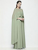 Side View Thumbnail - Sage High-Low Sheer Chiffon Cape